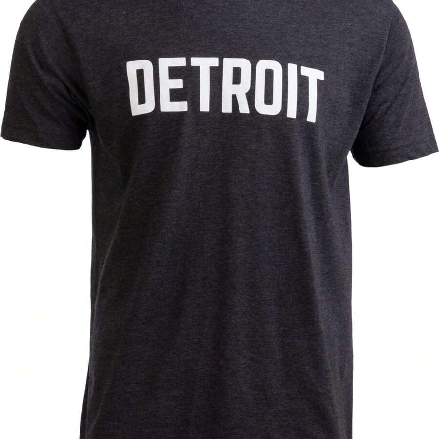 Detroit | Classic Retro City Grey Blue Red Black Detroiter 313 Cool Michigan Men Women T-Shirt Black 100% Cotton Tee, Short Sleeve Crew Neck, Machine Washable For Family And Friends - màu đen - Xem 1