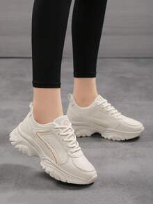 Women's Lace-Up Outdoor Casual Sneakers, Waterproof Non-Slip Running Shoes, Suitable For Spring, Autumn And All Seasons - 282米白 - 查看 6