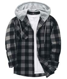 Four Seasons Two-Piece Set Contrast Plaid Men's Casual Hooded Shirt - 紅色白色 - 查看 7
