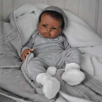 Realistic Reborn Baby Dolls Black Boy, 20 Inch African American Newborn Boy Doll, Lifelike Weighted Soft Body, Christmas Birthday Gift For Kids Age 3 +