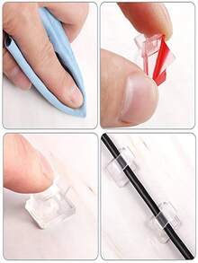 50/30 件户外线夹，耐用强力粘合线夹，带胶带，灯夹，装饰夹，自粘挂钩，仙女灯电线固定器（小号，透明），汽车、办公室和家庭用线整理器电线固定器 - 白色 - 查看 10