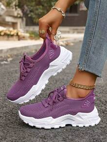 FZY Ventilating Mesh Sports Shoes] Lightweight And Breathable Mesh Sports Shoes With EVA Sole, Comfortable Ankle Support, Lace-Up Low-Top Running And Tennis Shoes, Suitable For Both Men And Women, Retro Style, Suitable For All Seasons, Fitness Shoes, Elegant Women's Sports Shoes, Perfect For Wearing On Valentine's Day, Multi-Functional Suitable For Middle-Aged And Elderly Women's Shoes, Fashionable Women's Winter Sports Shoes, A Must-Have Item For Valentine's Day Outfits, Discounted Women's Shoes, Winter Lady's Hiking Shoes - 紫色 - 查看 2