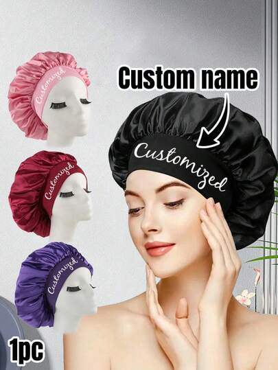 Custom Silk Bonnet For Sleeping Women,Customized Name Satin Bonnet,Personalized Hair Bonnet With Name,Customizable Women'S Beauty Hat,Head Bands For Women'S Hair,Silk Bonnet For Curly Hair,Suitable For SleepingChristmas Beauty Accessories