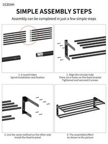 1 pieza Toallero de baño - Diseño moderno de doble capa, montado en la pared, sin necesidad de perforar, estantería de ducha, almacenamiento de baño para toallas, batas de baño, accesorios de ducha, ideal para almacenamiento de baño, estructura ahorradora de espacio, adecuado para uso doméstico y hotelero Accesorios de baño Herramientas de baño - Negro - Ver 10
