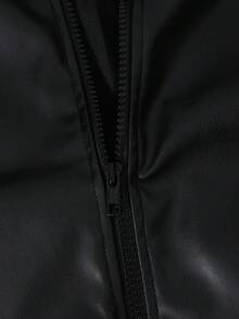 Purechapter 男童超大仿皮夹克，长袖外套，肩部褶皱设计，保暖衬里，立领拉链开合（无白色短袖） - 黑色 - 查看 8