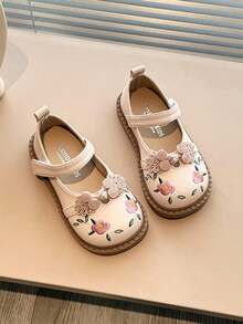 1 par de zapatos planos con bordado floral minimalista y punta redonda para niñas, casuales y cómodos, adecuados para primavera/otoño - Rosa - Ver 5