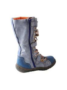 1 PairTMA EYES Women's Flat Bottom Padded Warm Thigh High Boots PU Leather Casual Side Zip Women's Boots - 藍色 - 查看 4