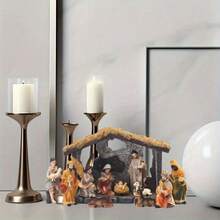 LUMIARTISAN Classic Christmas Scene Set - Resin Christmas Trunk Decoration With Jesus Statue, Perfect Holiday Gift For Home And Office, Nativity Statue Ornament, 12 Piece Christmas Gift Set