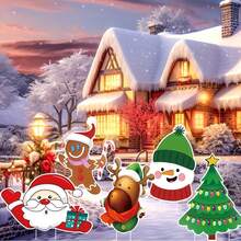 5 Stücke Weihnachts-Gartenschilder mit Weihnachtsmann, Schneemann, Elch und Weihnachtsbaum Motiv, mit Stäben, Cartoon Weihnachts-Gartendekoration für Winteraußenbereich und Rasen Weihnachtsdekorationen
