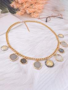 1pc Exaggerated Geometric Coin Badge Pendant Multi-Layer Necklace, Luxurious Retro Design Fashion Accessory - Badge Layered Necklace - View 14