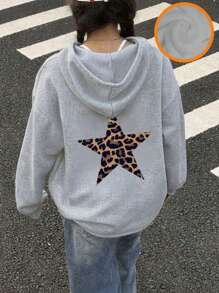 Tween Girls' Leopard & Pentagram Print Hooded Fleece Sweatshirt, Autumn/Winter