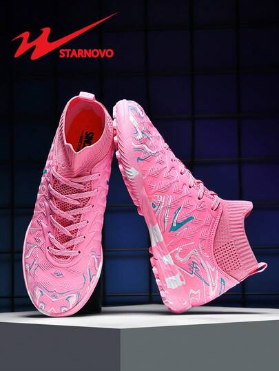 STARNOVO 正品足球鞋，时尚高帮运动男士足球鞋，迷彩橡胶鞋底，时尚弹力针织鞋领高帮设计，色彩搭配丰富，适合中小学生足球训练比赛，以及日常通勤（注：本商品为标准尺码，脚细建议选择小1码，脚宽建议选择大1码）