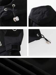 男士休闲夹克，连帽拉链运动休闲外套，适合日常休闲、户外活动和工作穿着，黑色，春季款 - 黑色 - 查看 4