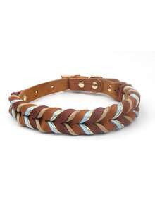 1pc Handmade Braided Genuine Leather Pet Collar, Suitable For Medium To Large Dogs, Multifunctional Leash