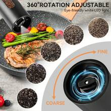 SUSTEAS Sea Salt And Pepper Grinder, Rechargeable With Charging Base, Set Of 2, Can Be Operated With One Hand, 6 Selectable Grind Settings, Kitchen Seasoning - Black - View 4
