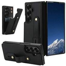 OUKNOEO Bolso bandolera de moda y estuche de teléfono de piel sintética, adecuado para Samsung Galaxy Z Fold 7 6 5 4, con correa de muñeca, correa colgante larga, doble cierre magnético y 4 ranuras para tarjetas - Negro - Ver 2