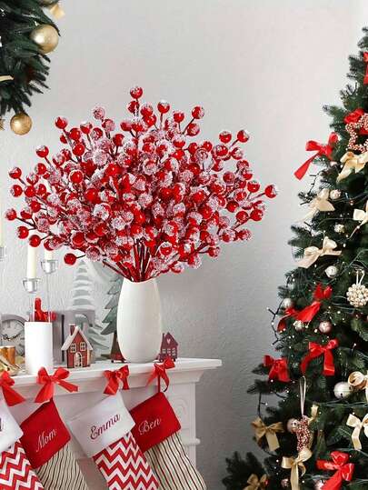 10 peças/5 peças/2 peças - Hastes artificiais de frutas vermelhas congeladas com neve, galhos de azevinho em spray vermelho para o Natal, adequados para decoração de árvores de Natal, artesanato faça você mesmo, enfeites de Natal, decoração de casa, decoração de quarto, decoração de Natal
