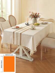 1 pieza Mantel de lino de unicolor simple de estilo vintage americano con flecos, mantel de decoración de cocina, camino de mesa a rayas, rectangular para gabinete de TV, boda al aire libre, telón de fondo de fotografía, diario, festival, fiesta de cumpleaños, decoración de mesa de comedor, para todas las estaciones