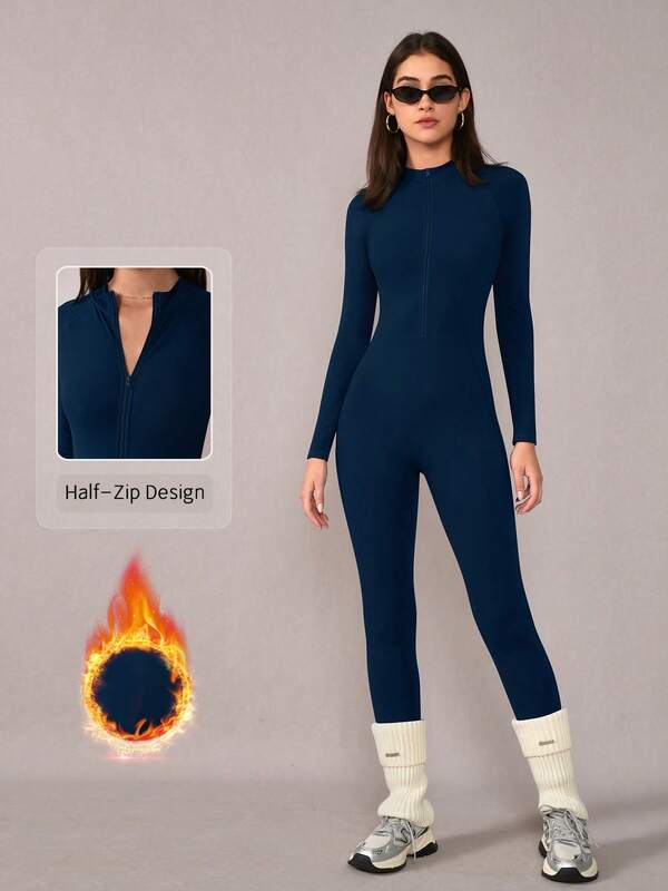 NcmRyu 1件装女士修身立领拉链塑形提拉健身运动跑步瑜伽连体裤