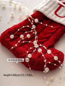 3/5pcs 1.4m Christmas Pearl Bead Garland Decoration, Christmas Tree Decoration, Circle Beaded Garland, DIY Hanging Decoration For Home, Party, Wedding, Handmade Crafts