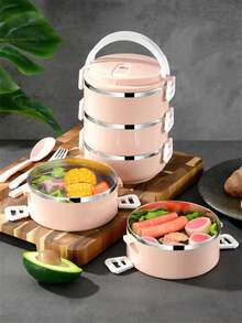 صندوق غداء جديد أنيق من الفولاذ المقاوم للصدأ، صندوق غداء معزول، مناسب للعمل والطلاب، متعدد الطبقات دائري السعة الكبيرة