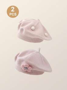 1 件/2 件婴儿帽子秋冬款，可爱甜美蘑菇和波尔卡圆点针织帽，婴幼儿男孩女孩保暖头饰 - 貝雷帽 - 查看 12