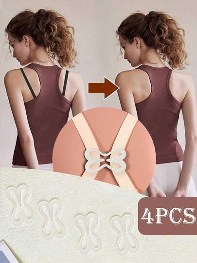 4/8/12 件 4 色蜻蜓风格胸罩肩带夹，防滑交叉后钩隐形胸部支撑胸罩配件女士胸罩防滑扣，时尚内衣胸罩配件隐藏胸罩肩带并提升胸部