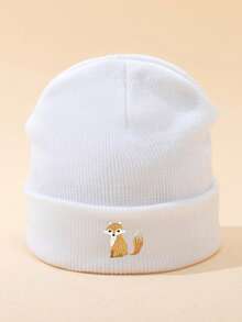 1pc Unisex Cartoon Fox Embroidery Beanie, Elastic Warm Casual Outdoor Fashion Knit Hat, Versatile Thin Style Suitable For Daily Wear, Gift Autumn Outfits - A - View 5