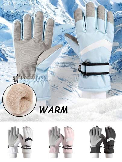 Guantes de esquí para mujer, forrados térmicos, a prueba de viento y agua, para deportes de invierno al aire libre