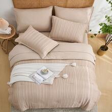 7pcs Simple And Stylish Cut Flower Bed Comforter Set, 100% Polyester Soft Comfortable And Durable Summer Bedding Set, Include 1 Comforter+1 Flat Sheet+1 Fitted Sheet+2 Pillowcases+2 Pillowsham,All-Season, Bed In A Bag, Perfect Room Decor, Holiday Gift - Màu Khaki - Xem 4