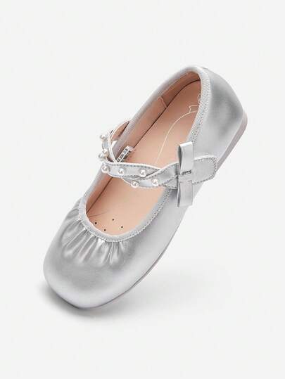 Balabala Girls Ballet Flats 2025 Spring/Autumn Bow Detail Dress Shoes