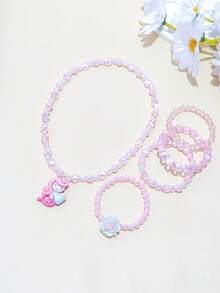 5件套女孩可爱美人鱼花朵吊坠首饰套装 - 手链和项链，适合日常佩戴、节日、生日礼物
