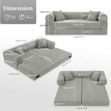 Convertible Sofa Bed, 80'' Foldable Sleeper Lounge Modular Couch Comfort Compression Sofa Loveseat For Small Spaces Comfort For Apartment Bedroom, Corduroy Fabric - 淺灰色 - 查看 9