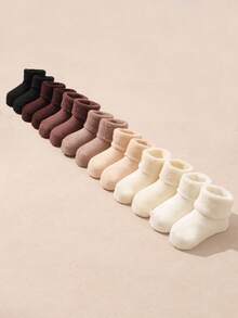 5 Pairs Baby Solid Color Thickened Warm Fleece Socks, Autumn/Winter