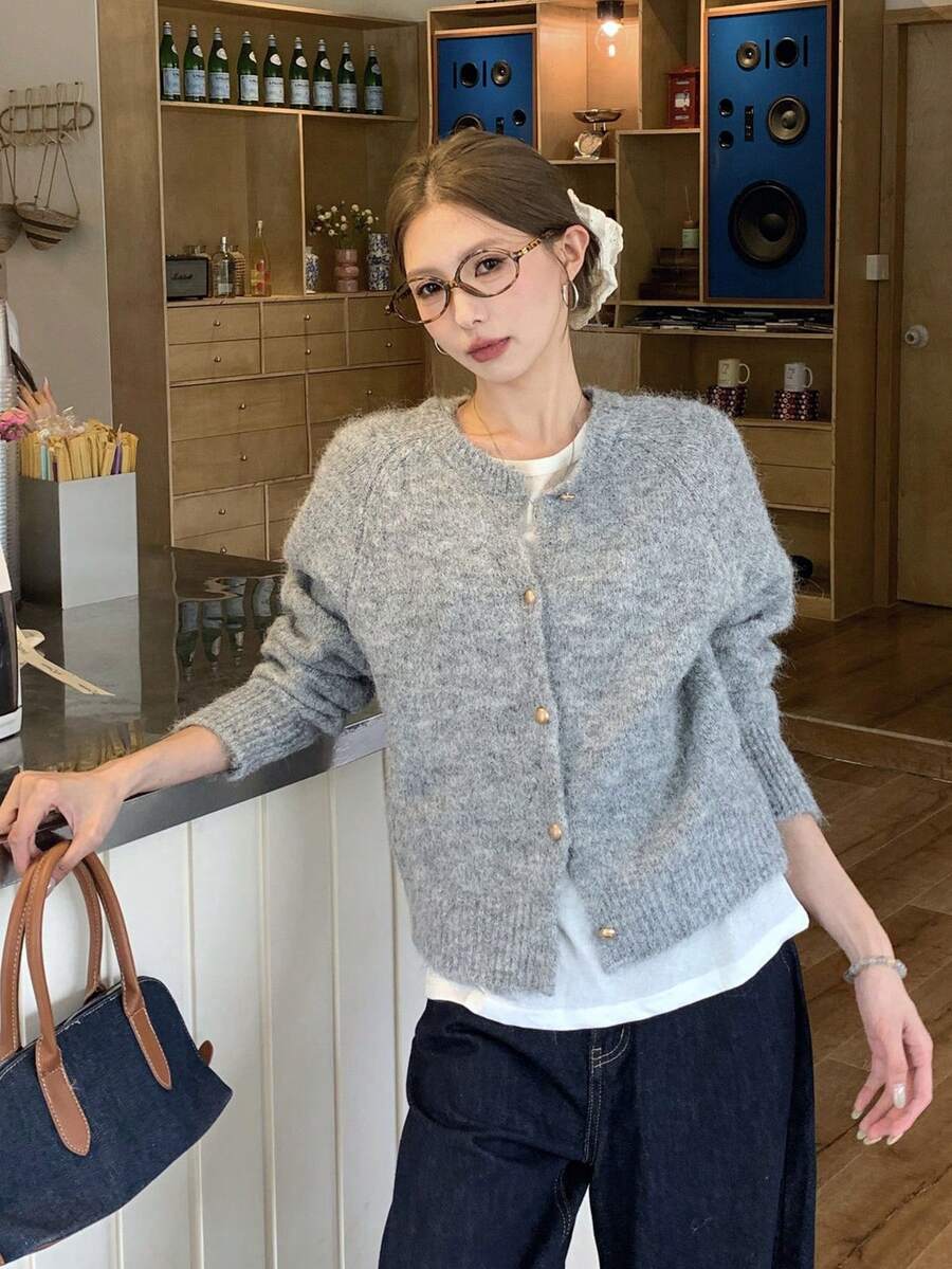 Loose Knit Cardigan, Korean Style, Casual Chic, Suitable For Early Autumn - Grey - View 1