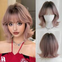 NAMM 12 Inch Short Curly Wigs For Women - Modest Fashion Wave Wig Curtain With Bangs, Ombre Rose-Golden ,Dark Roots Soft Silky Heat-Resistant Synthetic Fiber Wigs For Daily Use, Perfect For Holidays Music Festivals Celebrations-Sakura Celebrations Glam & Party Street Wear Photography Use - Blonde Ombre - View 11