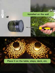 4/2/1 件装 曼陀罗花主题花园装饰 LED 灯，太阳能供电空心金属投影壁灯，花坛、墙栅、庭院、婚礼装饰、花园装饰、节日和派对装饰、生日礼物、户外、前门、圣诞节庭院装饰、庭院、小径、台阶、景观栅栏照明，IP65 自动开/关 - 暖白光 - 查看 11