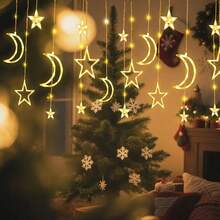 Weihnachtliche dekorative Lichterkette, Stern, Rentier, Weihnachtsbaum, glockenförmige LED-Birnen, batterie- und USB-betrieben, geeignet für Innen-/Außenraum, Schlafzimmer, Vorhänge, Garten Weihnachtsdekoration (warmweiß) - Warmes Licht - Übersicht 12