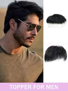 男士假发 - 简单易用，多功能替换系统，短假发延长，发际线脱落，男士自然色 - 自然色&黑色系 - 查看 2