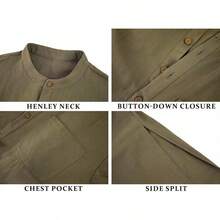 Mens Kurta Cotton Linen Henley Shirts Kaftan Short Sleeve Lounge Plain Gown Shirt-20256688 - xanh quân đội - Xem 8