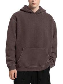 FAIABLE Mens Hoodies Oversized Unisex Wash Hoodie Heavyweight Fleece Vintage Cotton Sweatshirt Men Women Streetwear - Chocolate - 查看 2