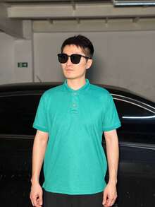 Men's PLAIN POLO Shirt Premium Cotton Pique Fabric Promotion - 綠色 - 查看 1