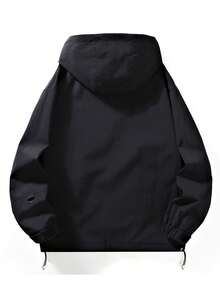 男士休闲夹克，连帽拉链运动休闲外套，适合日常休闲、户外活动和工作穿着，黑色，春季款 - 黑色 - 查看 2