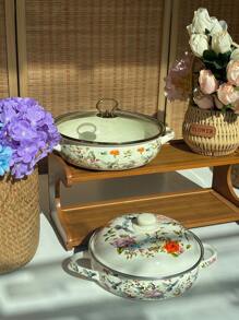 27cm/24cm Enamel Dinnerware Set, Including Baking Tray, Casserole, Soup Pot, Cooking Pot And Seafood Pot, Suitable For Restaurant, Home, Living Room And Kitchen. Great For Serving Bread, Turkey, Cheese Bread, Pizza, Seafood And Hand-Pulled Rice. Ideal For Outdoor Activities, Weddings, Parties, Gifts, Birthdays, Thanksgiving, Harvest Festival, And Family Gatherings. - Flowers and Birds - View 4