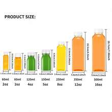 12pcs, 8oz Plastic Juice Bottles With Lids, 4oz, 5oz, 12oz, 16oz Reusable Beverage Bottles, Mini Fridge Bottles, Plastic Mini Juice Containers For Juicing, Smoothie Making, Tea And Homemade Drinks
