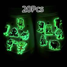 20 件山河经典夜光鞋饰套装，山海经典鞋配件 DIY 软橡胶鞋夹，PVC 装饰适用于可爱的夏季拖鞋、凉鞋、人字拖装饰 DIY 可爱靴子配件婚鞋新娘高跟鞋