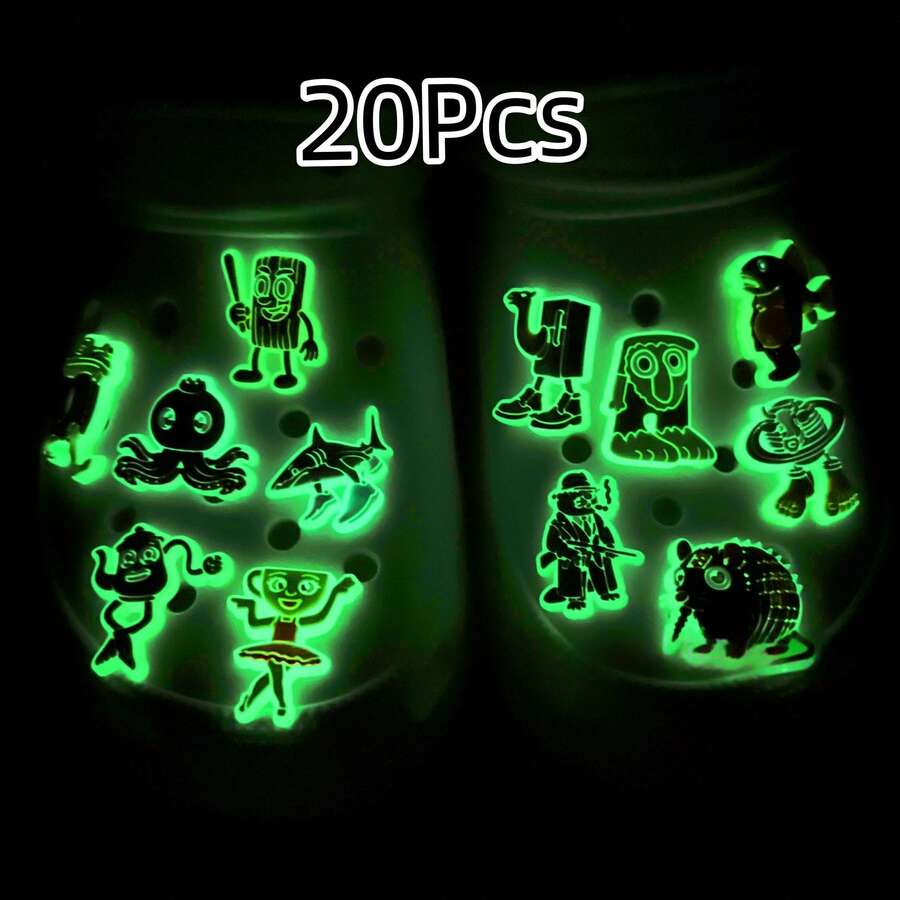 20 件山河经典夜光鞋饰套装，山海经典鞋配件 DIY 软橡胶鞋夹，PVC 装饰适用于可爱的夏季拖鞋、凉鞋、人字拖装饰 DIY 可爱靴子配件婚鞋新娘高跟鞋