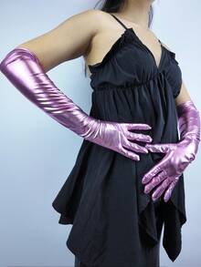 1 Pair Glossy Reflective Long Fingerless Gloves, Sexy Nightclub Costume Accessory For Halloween, Date Night, Cosplay - A - View 17