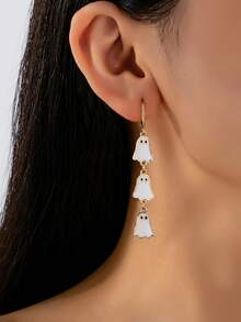 1 par de brincos femininos de esmalte fantasma de Halloween estilo minimalista