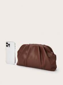 Ví cầm tay cổ điển màu trơn có khóa kéo, túi xách đa năng dung tích lớn, túi da PU thời trang, phù hợp cho nữ, thích hợp cho đám cưới, tiệc tùng, dạ hội, các sự kiện buổi tối. - màu nâu - Xem 6